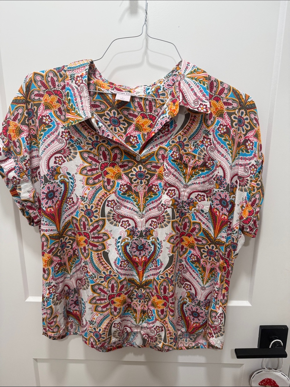 Allison Daley Multicolor Paisley Short-Sleeve Button Front Top